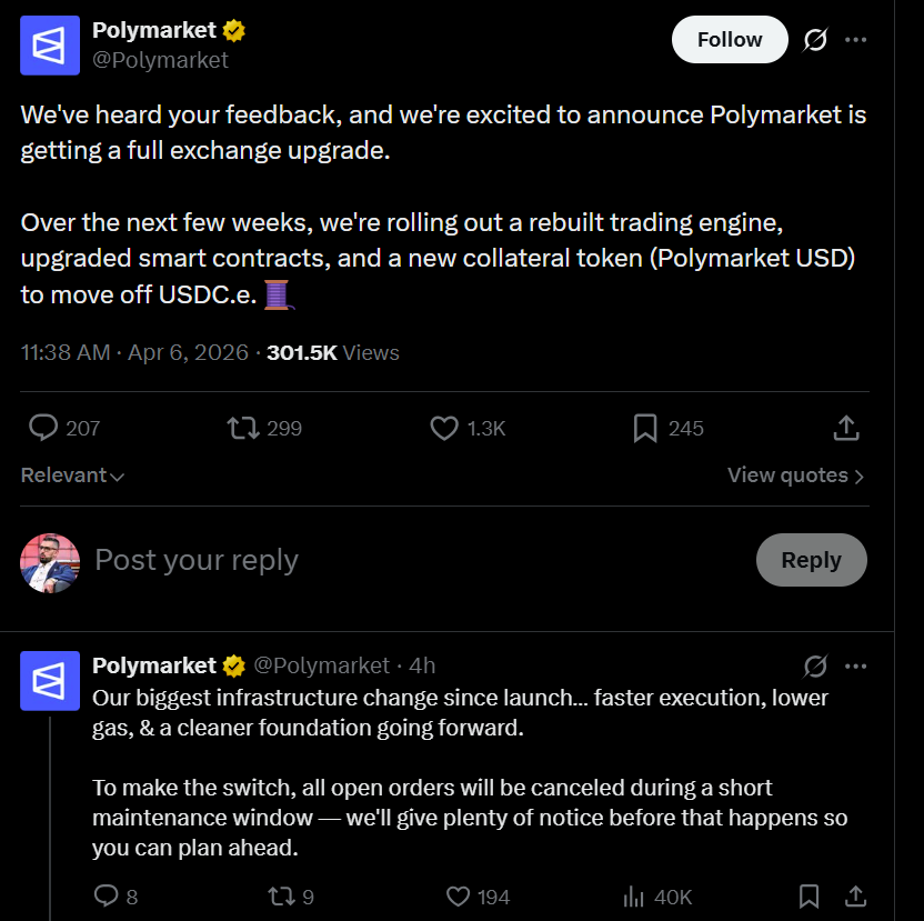 Polymarket升级交易系统，推新抵押代币强化合规