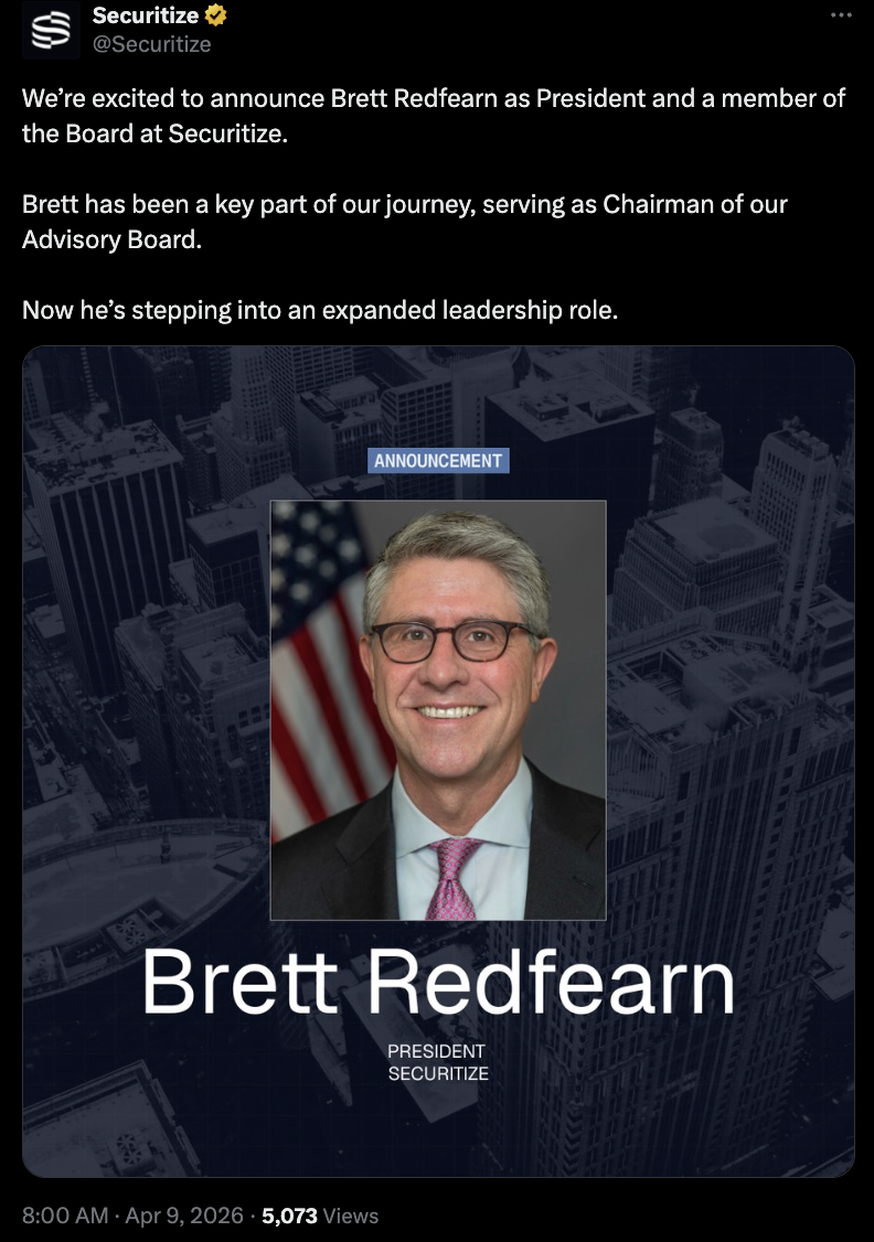 前SEC官员加盟Securitize，RWA代币化热潮再升温