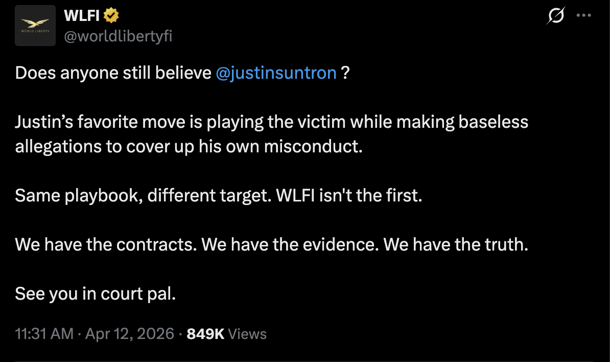 孙宇晨炮轰特朗普之子项目锁仓过长，社区抵制致代币暴跌