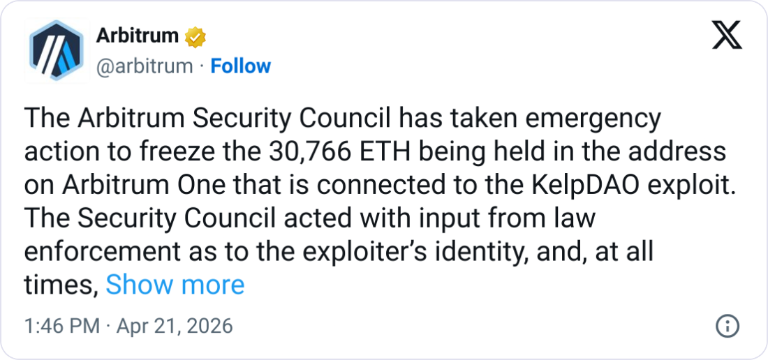 Arbitrum冻结7120万美金以太币引争议