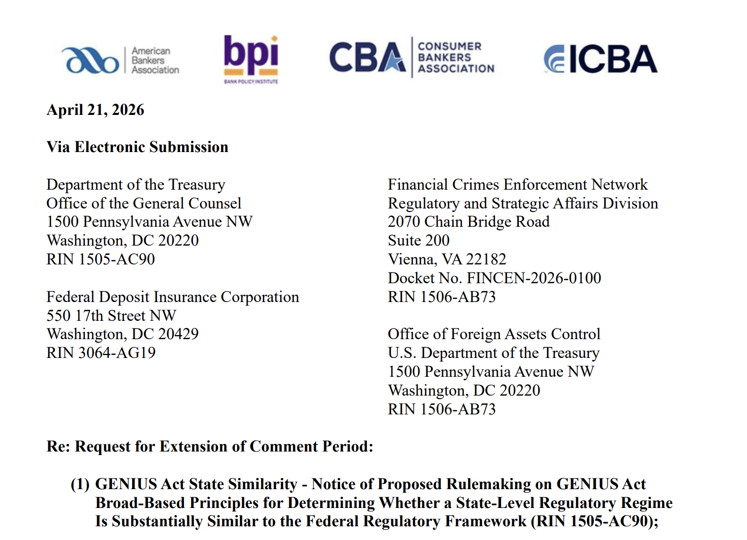 美银协申请延后稳定币规则评议期