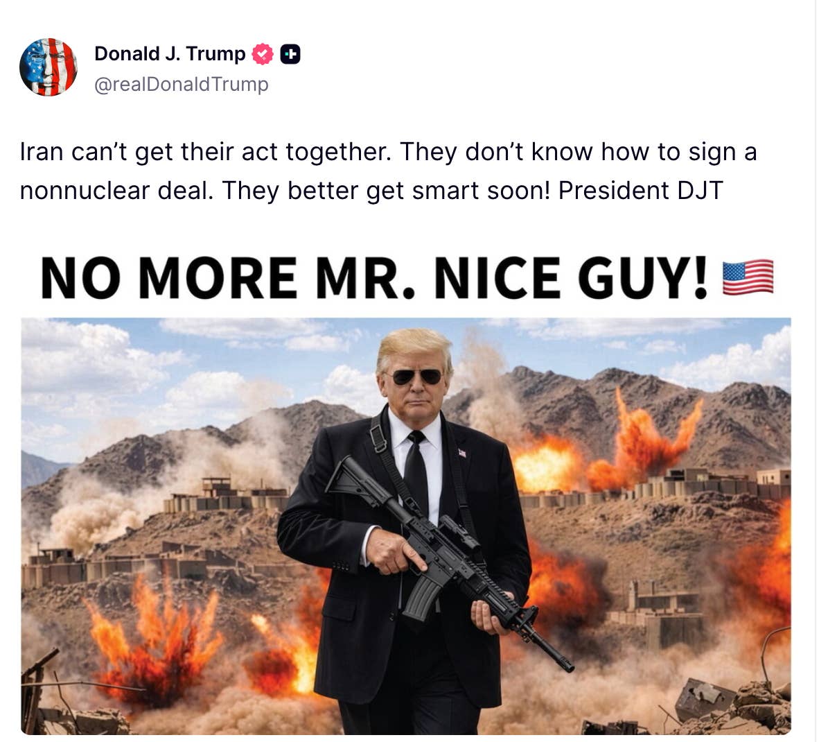 特朗普梗图警告伊朗：核协议无退路