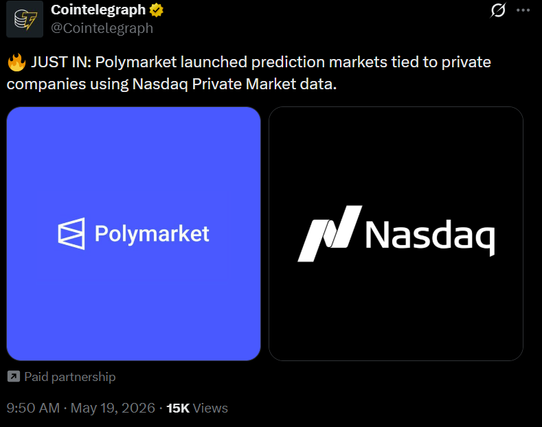Polymarket拓展私募市场预测新赛道