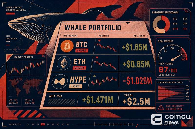 鲸鱼空头组合现分化：比特币盈利250万，HYPE亏损超百万