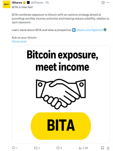 贝莱德比特币收益ETF上市，月度分红引机构关注
