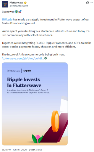 瑞波押注非洲支付革命：RLUSD嵌入Flutterwave网络