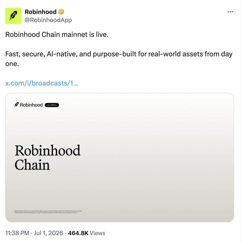 Robinhood推自研Layer2：代币化股票引爆金融革新