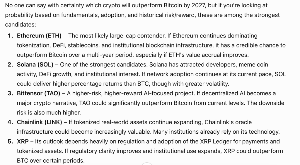 2027年谁将超越比特币？AI预测五大潜力币