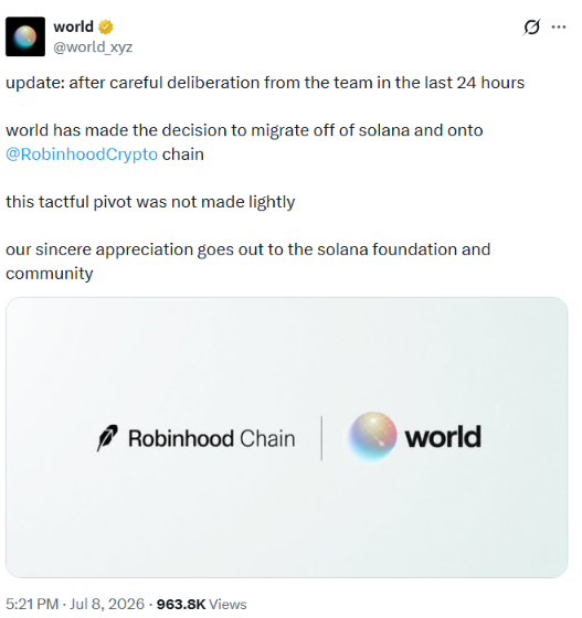 World.xyz迁址Robinhood Chain，预言机生态持续稳定