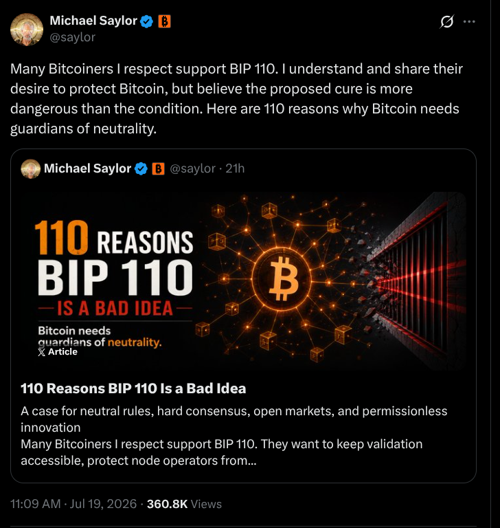 塞勒批BIP-110：非货币化分叉威胁比特币核心价值