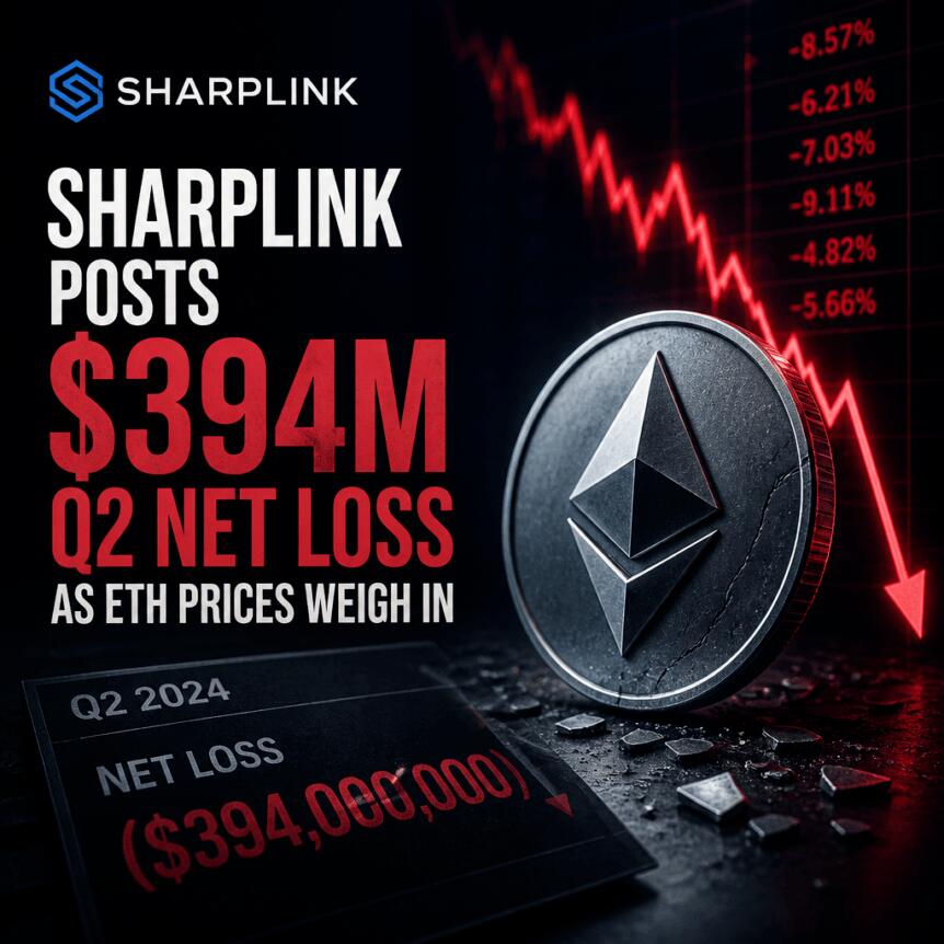 SharpLink二季度亏损飙升至3.94亿美元，以太坊价格拖累财库表现