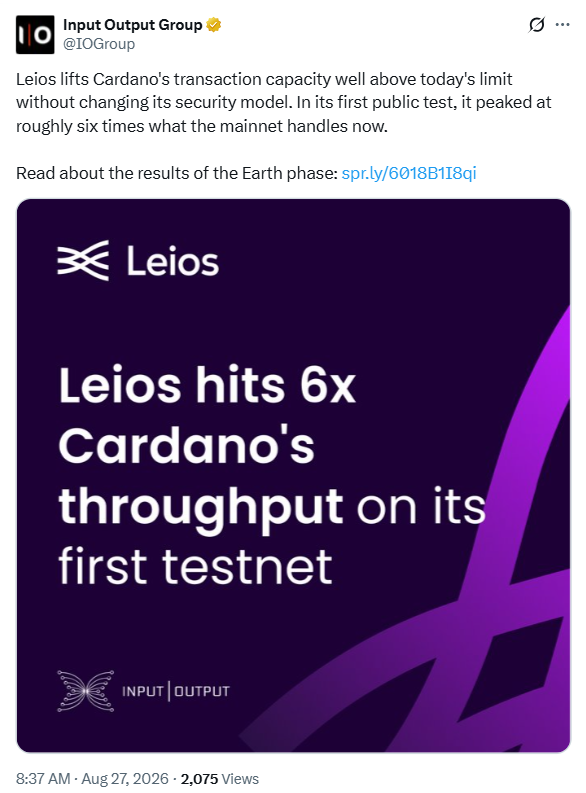 Leios测试突破主网6倍吞吐量，ADA价格前景受多重因素影响