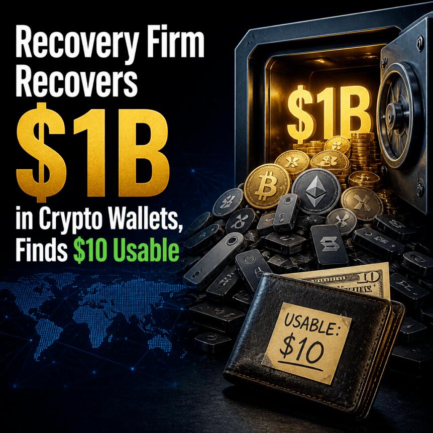 加密资产追讨公司成功追回价值10亿美元的加密货币钱包，却仅发现10美元可用