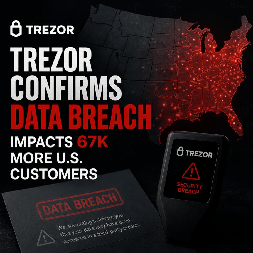 Trezor确认数据泄露影响6.7万美国客户