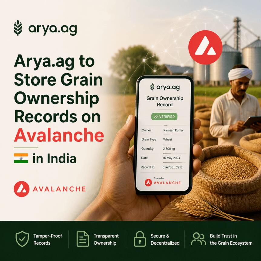 Arya.ag将在印度的 Avalanche 区块链上存储粮食所有权记录