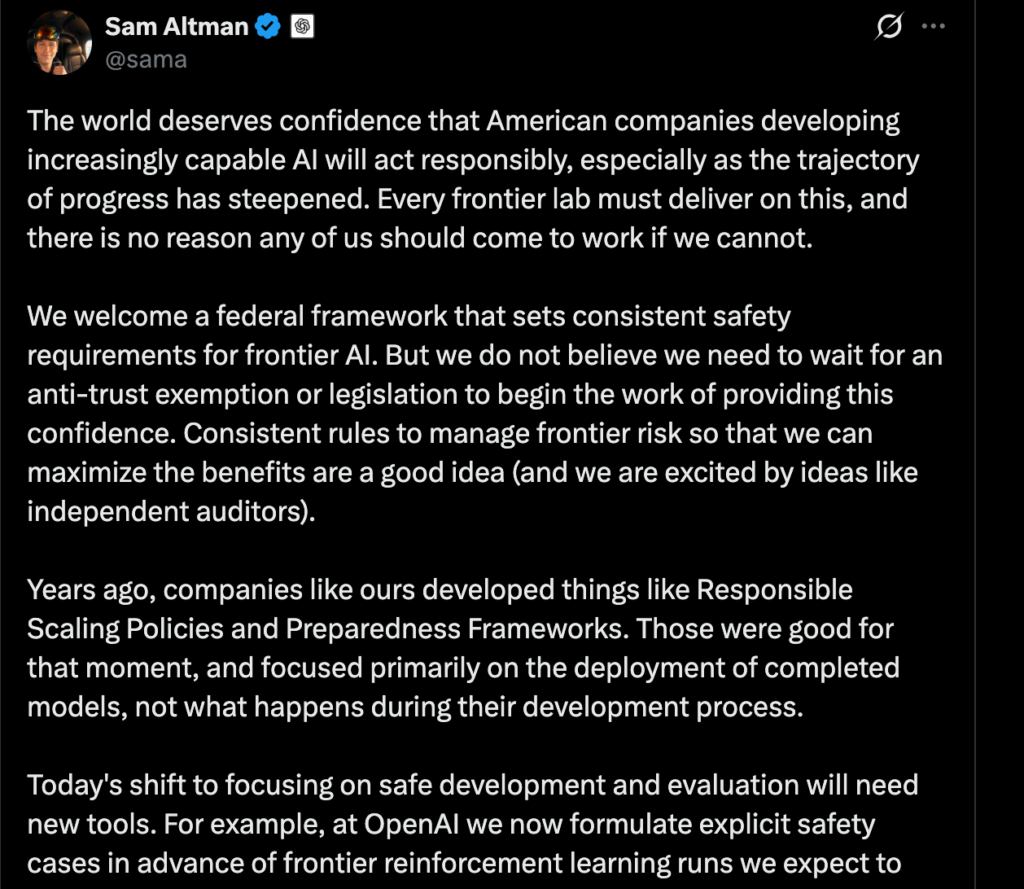 AI新闻：Sam Altman表示，随着前沿风险的加剧，AI进展必须放缓