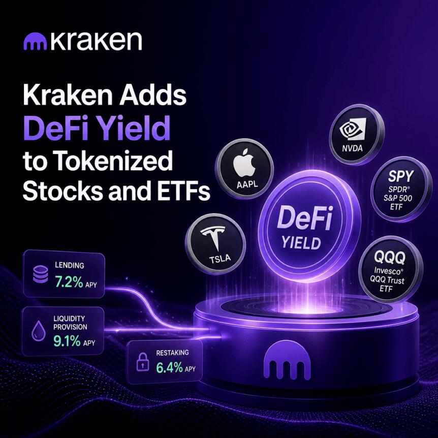 Kraken为代币化股票和ETF增加DeFi收益功能