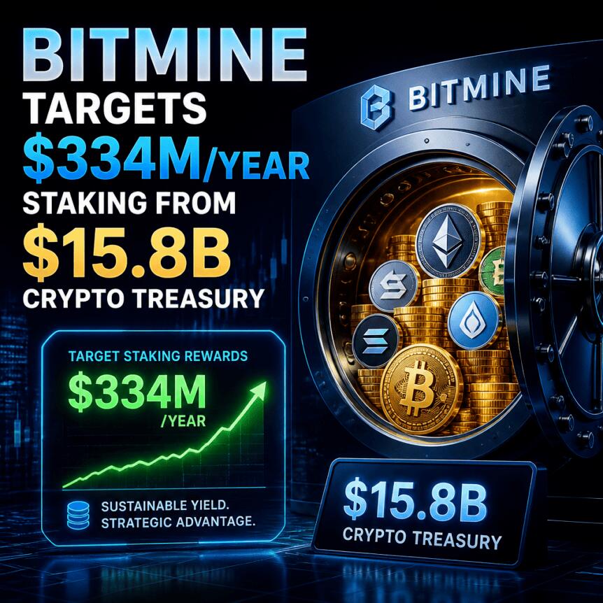 Bitmine瞄准从158亿美元加密金库中实现每年3.34亿美元的质押收益