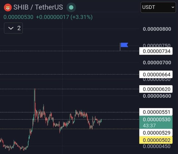 SHIB价格测试支撑位，动能放缓
