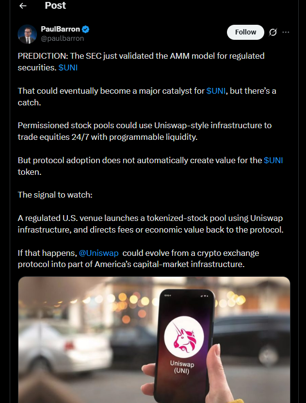 Uniswap加密资产飙升，美国SEC为代币化股票开辟道路