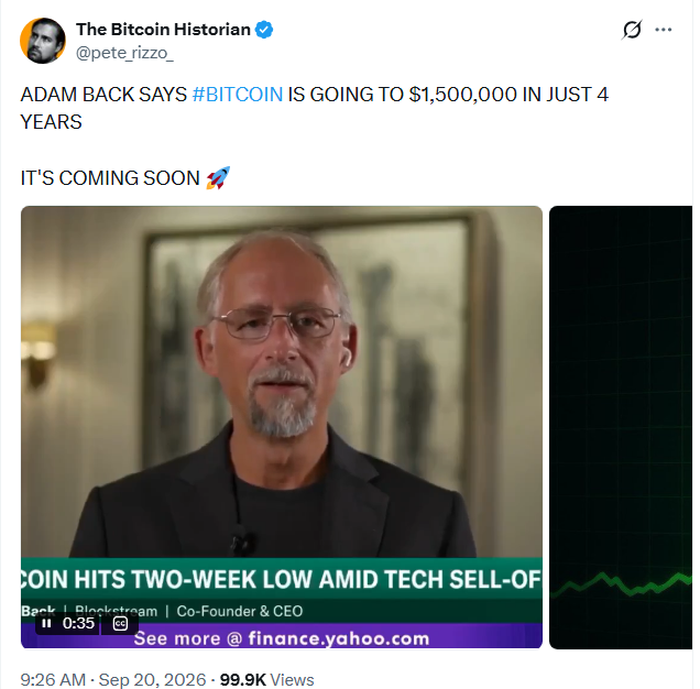 四年内比特币价格能否达到150万美元？Blockstream首席执行官给出理由