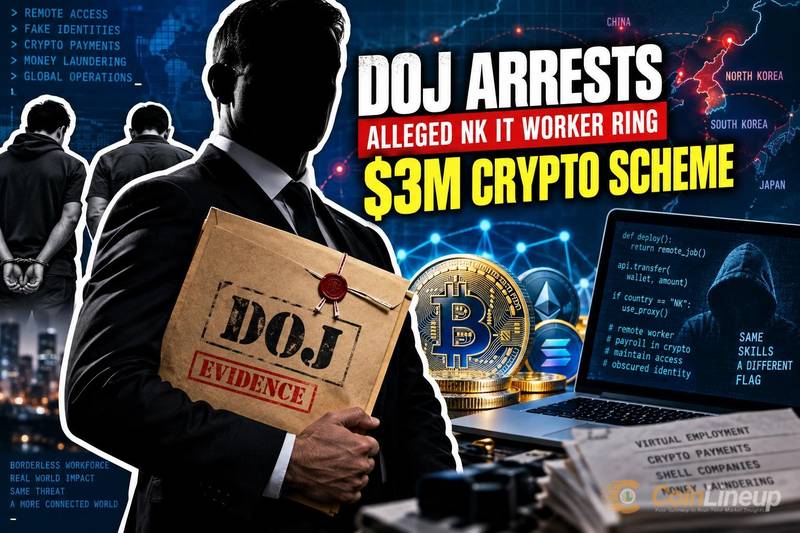 美国司法部逮捕两名涉嫌参与300万美元朝鲜IT人员加密货币诈骗案的美国人