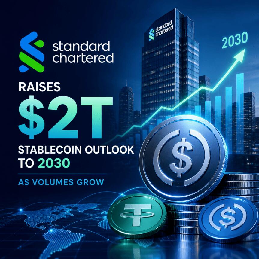 渣打银行将2030年稳定币规模预期上调至2万亿美元，交易量持续增长